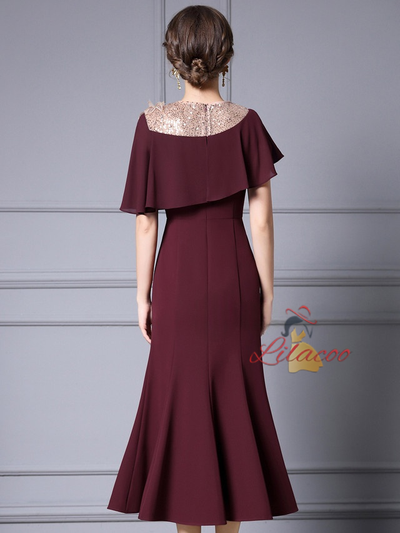 Burgundy Sequins Flower Mother Of The Bride Dress