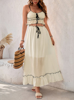 Leisure Seaside Holiday Bow Skirt Two-piece Suit