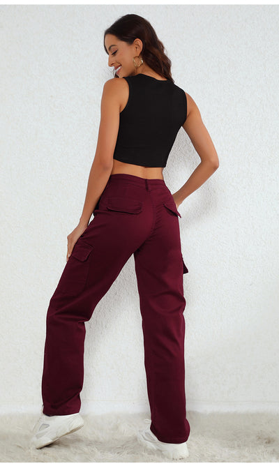 High Waist Loose Pocket Jeans