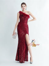Mermaid Sequins One Shoulder Split Prom Dress