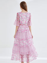 Lotus Leaf Cake Chiffon Floral Dress