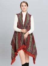 Long Tassel Color Knitted Cardigan Shawl