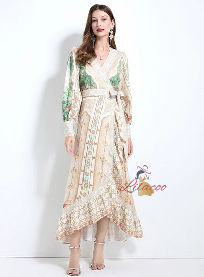 Palace Style Printed Ruffled Dress