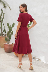 V-neck High Waist Short Sleeve Dress