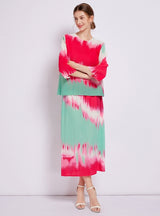 Printed Pleated Top+Skirt Suit