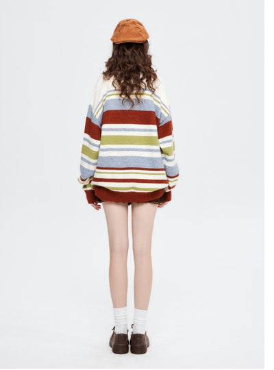 Striped Round Neck Loose Long-sleeved Sweater