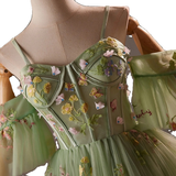 Green Tulle Embroidery Straps Homecoming Dress