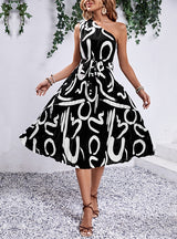 Letter Printed One Shoulder Dress