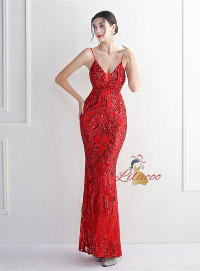 Sexy Spaghetti Straps Sequins Prom Dress