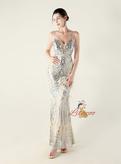 Mermaid Sequins Spaghetti Straps Prom Dress