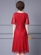 Lace Short Sleeve Short Mother Of The Bride Dress
