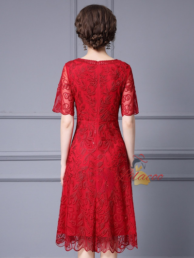 Lace Short Sleeve Short Mother Of The Bride Dress