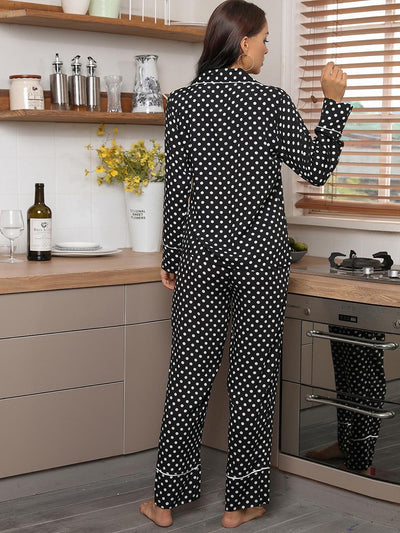 Women's Polka-dot Long-sleeved Pajamas Suit
