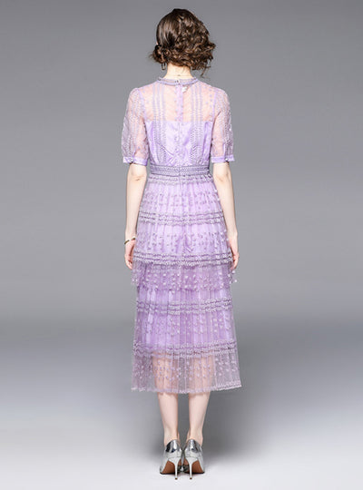 Round Neck Perspective Short Sleeve Dress