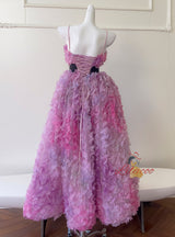 Pink Purple Tulle Flower Straps Prom Dress