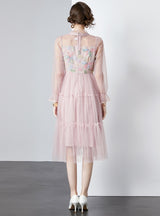 Lace Gauze Long Sleeve Dress