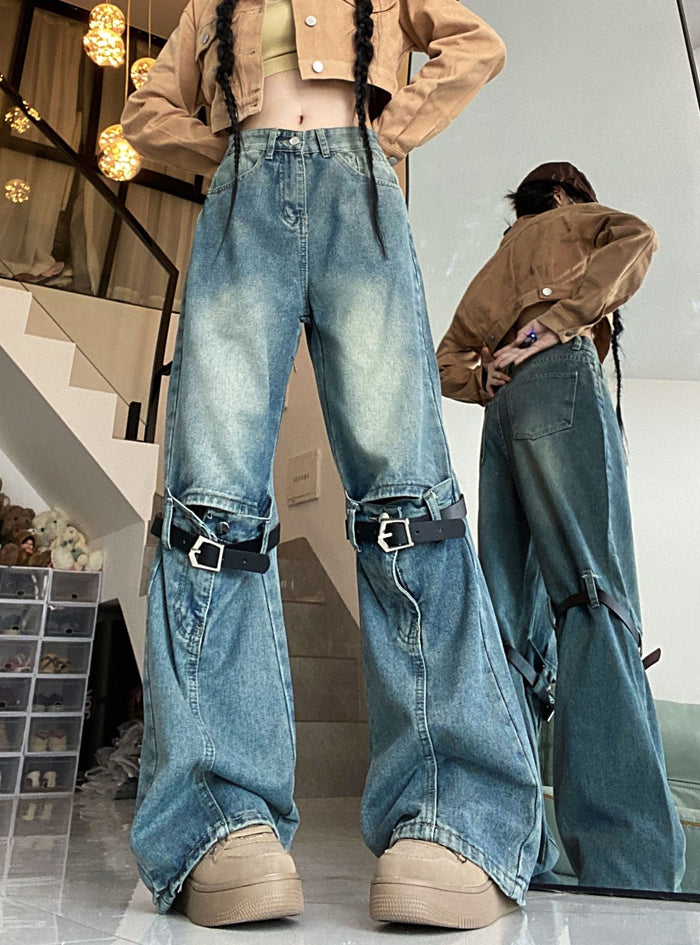 Retro Stitching Ripped Jeans