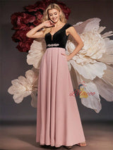 Black Velvet Cap Sleeve Beading Prom Dress