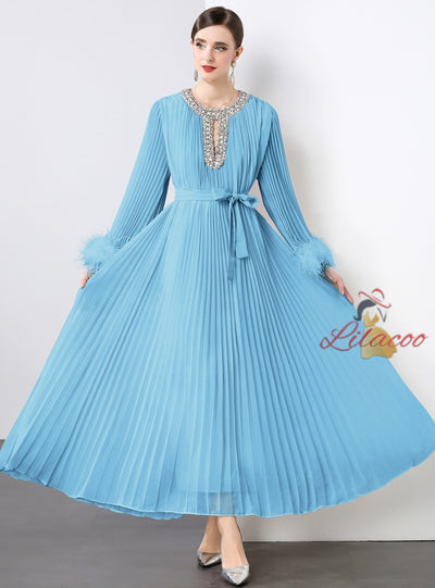 Heavy Hand-made Diamond Pleated Evening Dress