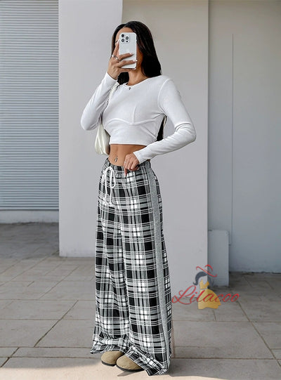 Elastic Black and White Plaid Pant