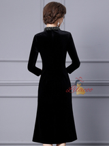 Black Velvet Beading Mother Of The Bride Dress