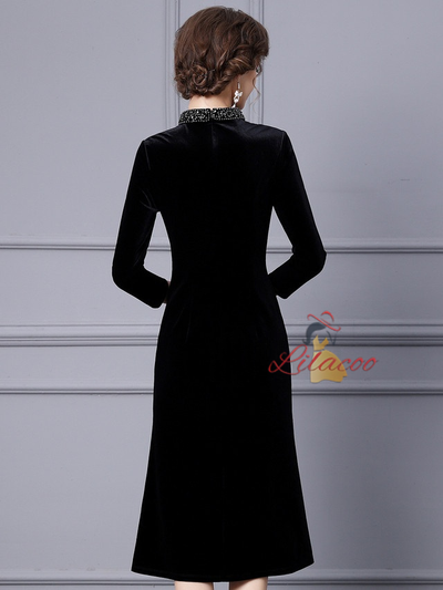 Black Velvet Beading Mother Of The Bride Dress