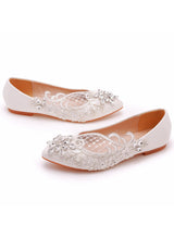 Flat-bottomed Pointed Lace Rhinestone Wedding Shoes