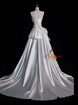 White Sheath Sequins Satin Wedding Dress
