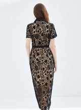 Single-breasted Short Sleeve Lace Dress