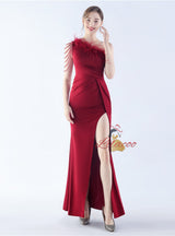 One Shoulder Split Beading Prom Dress
