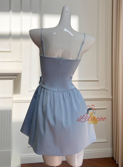 Slim Straps Blue Bow Dress