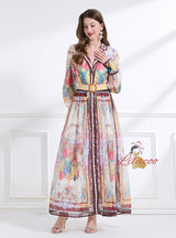 Long Sleeve V-neck Printed Dress