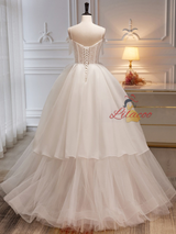 White Tulle Lace Straps Bow Wedding Dress