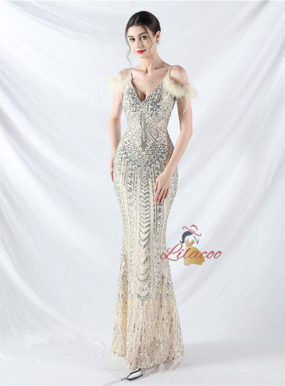 Mermaid Sequins Spaghetti Straps Prom Dress