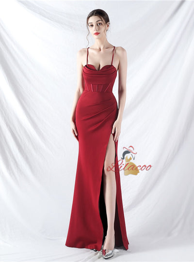 Mermaid Spaghetti Straps Pleats Prom Dress