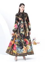 Retro Breasted Lace Print Dress