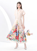 Short-sleeved Wide-swing Printed Dress