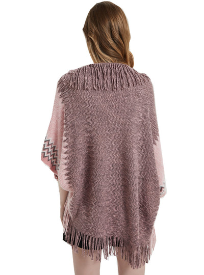 Ladies Knitted Bat Sleeve Fringed Shawl