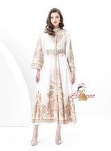 Retro Printed Long-sleeved Dress