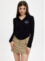 Hooded Sexy Backless Long Sleeve T-shirt