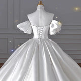 White Satin Pleats Beading Wedding Dress