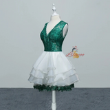 Green Lace V-neck Homecoming Dress