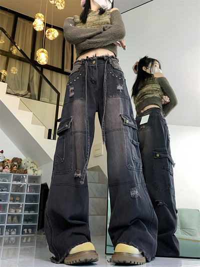 Women Retro Ripped Jeans Pant