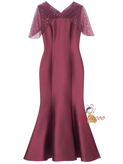 Champagne V-neck Sequins Mother Of The Bride Dress
