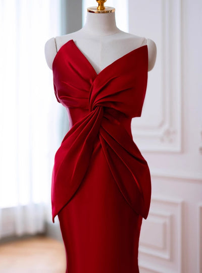 Red Mermaid Satin Straps Prom Dress