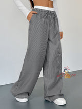 Contrast Stitching Striped Casual Straight Pants
