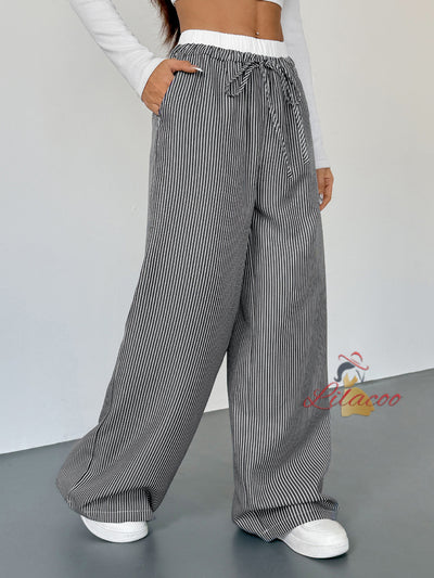 Contrast Stitching Striped Casual Straight Pants