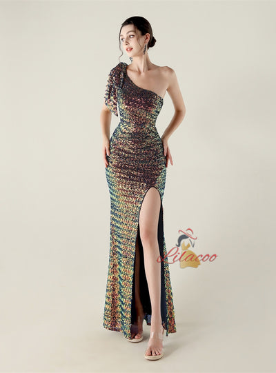 One Shoulder Mermaid Split Prom Dress