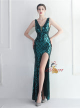 Gold Mermaid V-neck Prom Dress