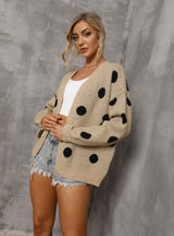 Autumn and Winter Polka-dot Cardigan Knitted Coat